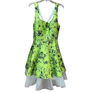 Miss Ord Fit Flare dress chartreuse Lime Black Floral whimsigoth Rockabilly‎ XL